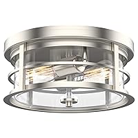 EAPUDUN Flush Mount Ceiling Light, 12inch 2-Light Metal Close to Ceiling Light Fixture, Brushed Nickel Finish with Clear Glass Shade for Hallway Entryway Bedroom Porch FMA1412-BNK