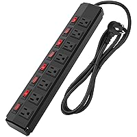 8 Outlet Heavy Duty Power Strip with 8 Individual Switches,Moutable Metal Power Strip Surge Protector 1200 Joules,6FT 14AWG Extension Cord,15A 1800W 125V 60Hz