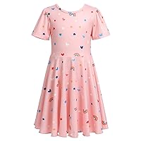 FYMNSI Toddler Baby Rainbow Dress for Girls Ruffle Tutu Short Sleeve Casual A-Line Twirly Skater Skirt Princess Birthday Outfits Spring Summer Clothes Pageant Party Dresses Pink 7-8T