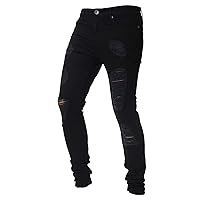 Andongnywell Men's Stretchy Ripped Skinny Biker Jeans Slim Fit Denim Pants Zipper Pencil Pant Trousers