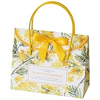 HEADS RAF-F6P Paper Bag, 7.1 x 5.9 x 3.1 inches (18 x 15 x 8 cm), Horizontal Bottom Gusset, Double-Sided Design, Includes Satin Ribbon, Double-Sided Stickers, Yellow, 20 Pieces, Petite Gift, Rafine