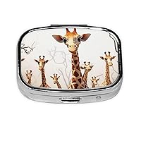 Cute Cartoon Funny Giraffes Print Pill Box with 2 Compartment Round Pill Case Portable Travel Pillbox Small Medicine Organizer for Pocket Purse Vitamins