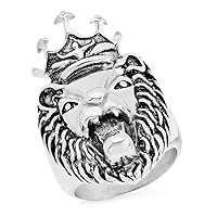 Stainless Steel Mens Black tone Leo/lion Head Wild Life/zodiac Sign Fashion Ring Jewelry Gifts for Men - Ring Size Options: 10 11 12 9