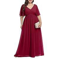 Pinup Fashion Women's Plus Size Chiffon Double V-Neck Empire Waist Ball Gowns for Evening Party Formal Maxi Dress