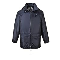 Portwest US440 Men's Waterproof Rain Jacket - Lightweight Durable Hooded Weather Protection Safety Jacket Navy, X-Large