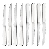 Steak Knives Set of 8, Eisinly Sharp Serrated Knife Set with Sturdy Full Stainless Steel Handle for Kitchen Restaurant Party, 9.5 Inches, Silver