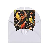 Parrot On The Branch Print Blank Greeting Cards, Love Buttons, Pearl Paper Envelopes Suitable For Various Occasions - Anniversary Cards, Thank You Cards, Holiday Cards, Wedding Cards, Congratulations, And More