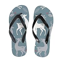 Vantaso Slim Flip Flops for Women Deer and Holly Berries Yoga Mat Thong Sandals Casual Slippers