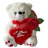 White Teddy Bear with Lace Heart I Love You with Red Roses 10