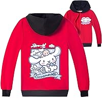 Kids Girls Cinnamoroll Zip Up Hoodie,Graphic Long Sleeve Jackets Comfy Soft Hooded Sweatshirts for Children