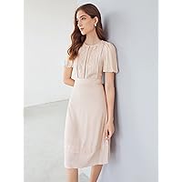 Women's Dress Dresses for Women Viscose Puff Sleeve Dress Dress (Color : Baby Pink, Size : Small)