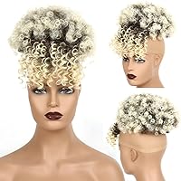 Doren Afro Drawstring Ponytail with Bangs Kinky Curly for Women Synthetic Hair Extensions Clip On Hairpieces 12inch #T1B/613