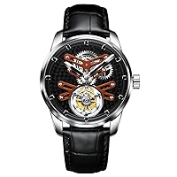 GZFCMY Aesop Stent Tourbillon Skeleton Mechanical Hand Winding Watch Men's Sapphire Crystal Manual Special Hollow Business Dress Watch Male Luminous Stainless Steel Leather