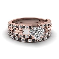 Choose Your Gemstone Interlinked Square Set rose gold plated Heart Shape Wedding Ring Sets for Women, Bridal, Wedding, Engagement, Anniversary, Birthday, Mother Day Gift US Size 4 to 12