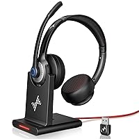 Wireless Headset with AI Noise Cancelling Microphone Bluetooth Headset - Bluetooth V5.2 Headphones with USB Dongle, Charging Base & Mic Mute for Computer/Laptop/PC/iPhone/Android/Cell Phones