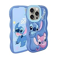 Compatible with iPhone 15 Pro Max Case, Stich Cute 3D Cartoon Unique Cool Soft Silicone Animal Character Waterproof Protector Boys Kids Girls Gifts Cover Housing Skin Shell For iPhone 15 Pro Max