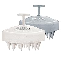 HEETA 2 Pack Hair Scalp Massager Shampoo Brush for Hair Growth, Hair Scalp Scrubber with Soft Silicone, Wet and Dry Hair Detangler, Wheat Straw Material (Dark Grey & Beige)