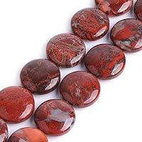 JOE FOREMAN 20mm Natural Red Jasper Coin Button Chakras Stone Semi Precious Gemstone Beads for Jewelry Making Strand 15 inch