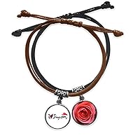 Beauty Gift I Love Singapore Word Flag Love Heart Illustration Bracelet Rope Hand Chain Leather Rose Wristband