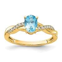10k Gold Oval Blue Topaz and Diamond Ring Size 7.00 Jewelry for Women