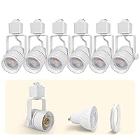 Replaceable Track Lighting Heads H Type 3 Wire Single Circuit MR16 GU10 Base Track Spot Light Fixture for Kitchen Studio Gallery Accent Lighting White 6 Pack(LED 5W Bulb Included)