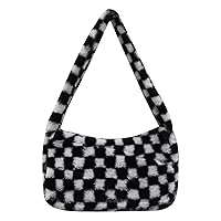 Women Fashion Zebra Print aux Fur Shoulder Bag Fluffy Plush Tote Bag Underarm Handbag Hobo Bag