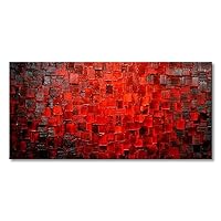 Hand Painted Modern Oil Painting Texture Red Abstract Canvas Wall Art Decoration Picture Contemporary Artwork Framed Ready to Hang