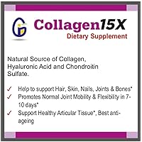Collagen15X 500mg All Natural Collagen Supplement for Hair, Joints, Skin, Nails, Eyes (60 Capsules)