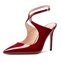 Castamere Womens Stiletto High Heel Pointed Toe Cross-Strap Ankle Strap Slingback Pumps Prom Sexy 3.9 Inches Heels