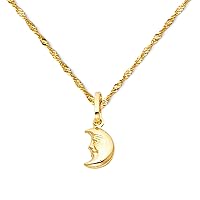 14k Yellow Gold Half Moon Face Pendant with 1.2mm Singapore Chain Necklace
