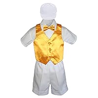 6pc Baby Toddler Little Boys White Shorts Extra Vest Bow Tie Sets S-4T (L:(12-18 months), Yellow)