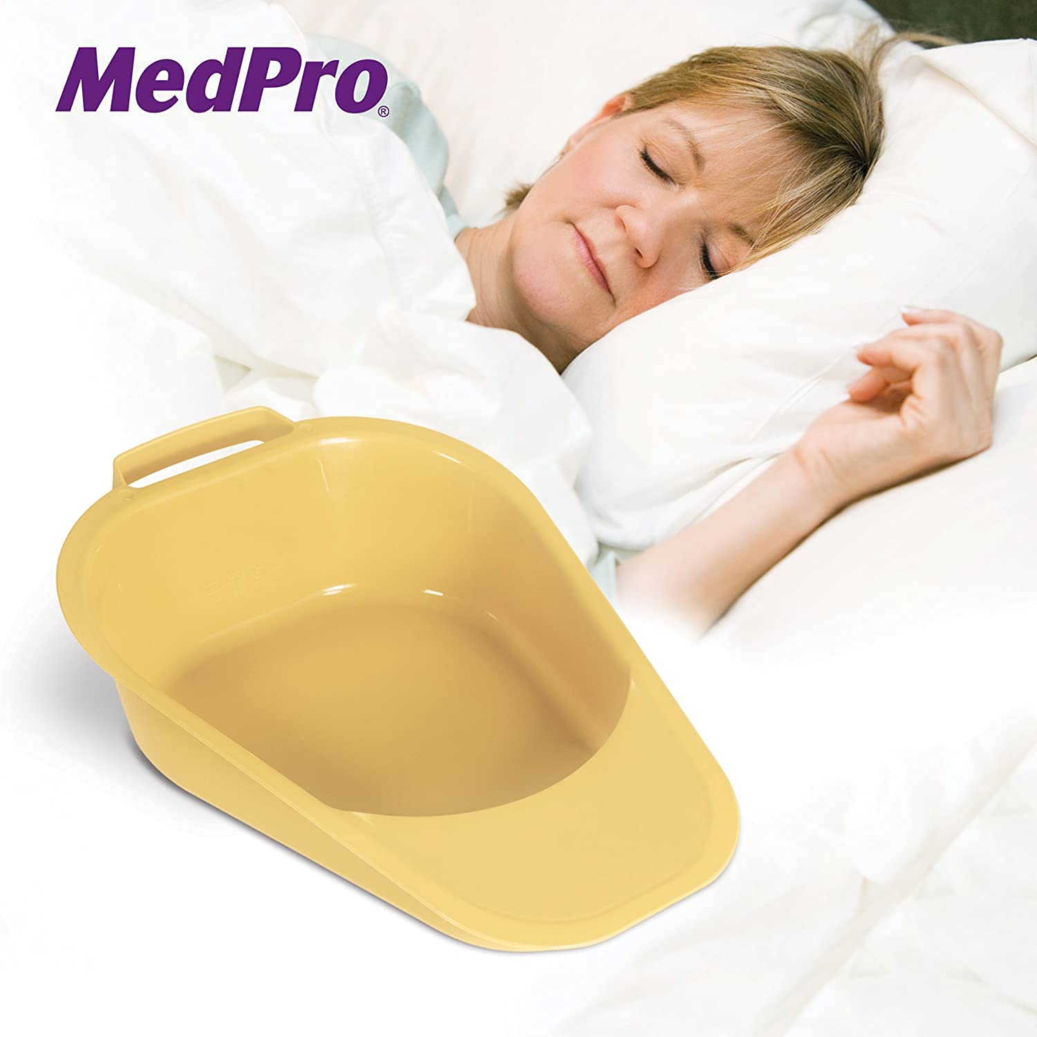 Medpro Fracture Easy Clean Portable Bed Pan with Plastic Guard and Built-in Handles for Easier Placement and Removal, Durable and Easy to Clean, Adult