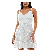 Speechless Womens White Smocked Seersucker Tiered Adjustable Gingham Spaghetti Strap V Neck Short Fit + Flare Dress XL