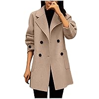 Womens Fall Winter Wool Coats Double Breasted Midi Peacoat Long Sleeve Lapel Trench Coats Warm Overcoats Outerwear