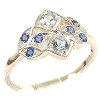 925 Sterling Silver Natural Aquamarine and Sapphire Womens Cluster Ring - Sizes 4 to 12 Available