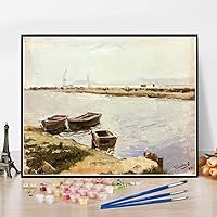 Paint by Numbers Kits for Adults and Kids Three Boats by A Shore Painting by Joaquin Sorolla Arts Craft for Home Wall Decor