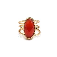 Red Onyx Oval Shape Faceted Cut Rings | Gemstone Handmade Gold Plated Brass Adjustable Rings | Gift For Her Jewelry 1061 8F