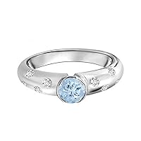 Semi Bezel Aquamarine Gemstone with Simulated Diamond Stackable Solitaire 9K Gold Ring