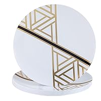 Party Plastic Plates – White and Gold Triangle Deco Design - Round - 10 Count- Elegant Premium Heavyweight Plates for Versatile Celebrations (9”)