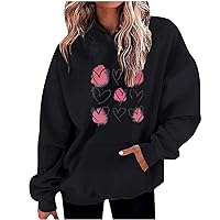 Autumn and Winter Hoodies for Teen Girl Cute Heart Print Valentine's Day Blouse Top Baggy Long Sleeve Hooded Sweatshirt