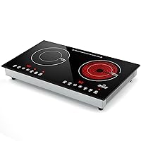 1800W Induction Cooktop 2 Burner, Built-In Induction Burners, Double Induction and Infrared Cooktop, Electric Hot Plate for Cooking, Electric Stove with Sensor Touch Control, 9820HLBI