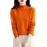 Fall Winter 100% Merino Wool Sweater Women Mock Neck Basic Warm Pullovers Long Sleeve Knit Tops