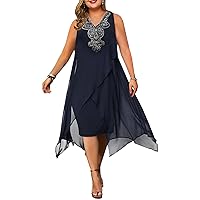 OCSTRADE Womens Plus Size Chiffon Dress Loose Sleeveless Flowy Cocktail Party Midi Dresses