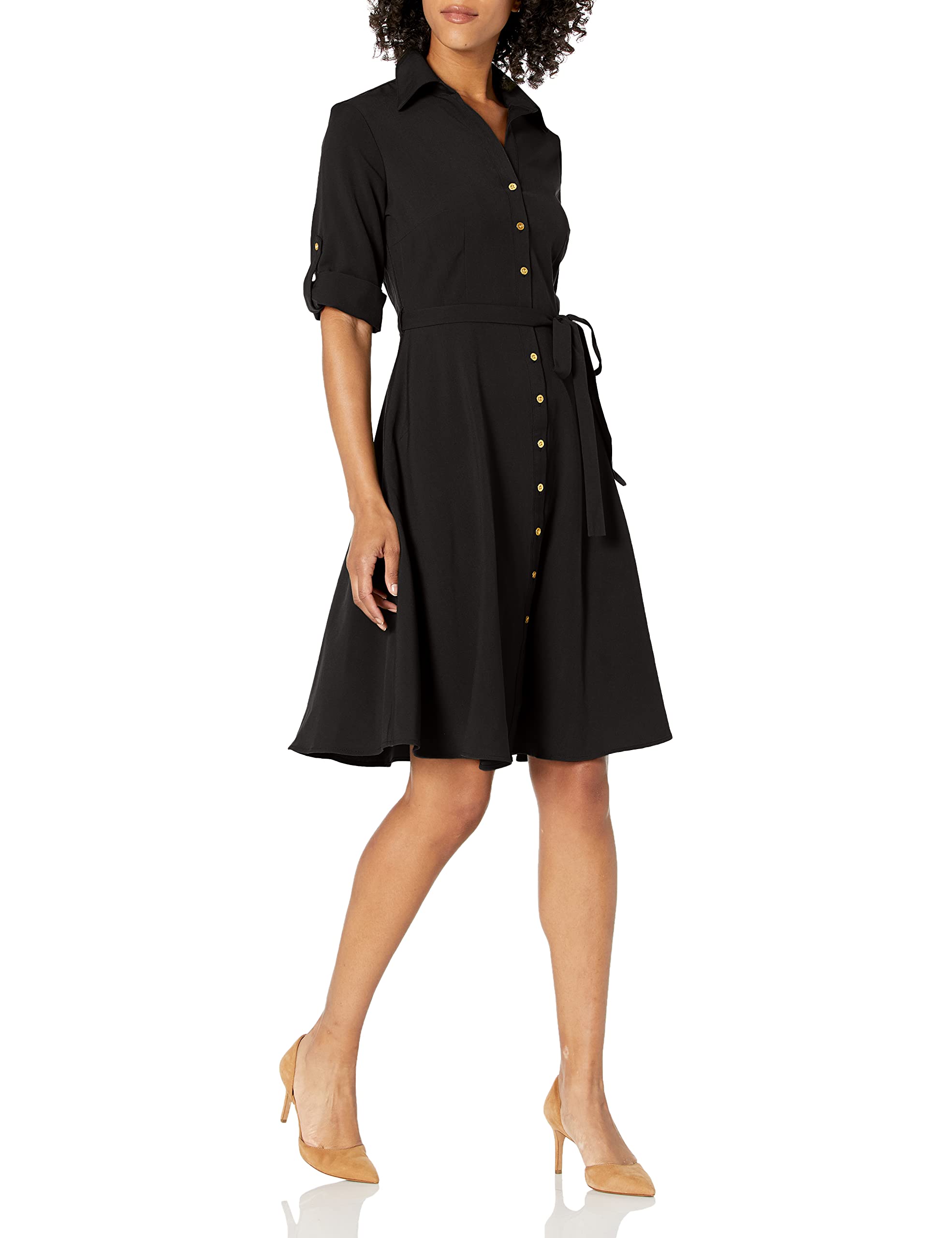 Sharagano Women's Button Front Pleated Shirt Casual Dress
