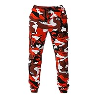 Mens Pants Stretch,Cargo Oversize Casual Camouflage Baggy Pant Drawstring Elastic Waist Multi Pocket Trousers
