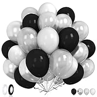 Black and Silver Balloons, 60PCS 12 Inch Silver Black Grey Party Balloons, Metallic Silver Pearl Gray Black Latex Balloons for Birthday, Graduation, Anniversary, Baby Shower, Bachelorette Party Decor