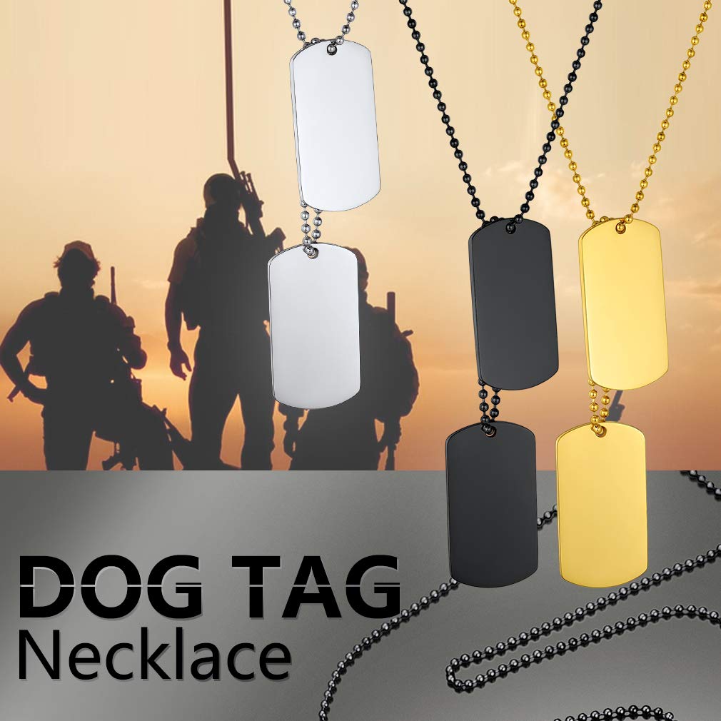 FindChic Dog Tags Personalized Necklace for Men with Silencer Custom Text Engraved/Print Photo Military US Army ID Tag/Saint Michael Guardian Pendant Stainless Steel Jewelry Gift, with Jewelry Box