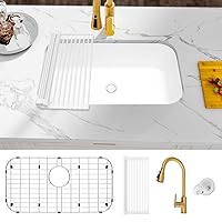 White Undermount Kitchen Sink 30 X 18 inch,White Granite Composite Sink,Single Bowl Granite Kitchen Sink with R80 Round Corner