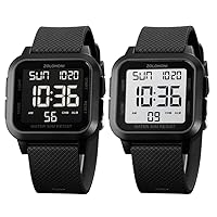 Square Men's Digital Watch Big Numbers Dial Large Face Waterproof LED Watches with Alarm Date Stopwatch