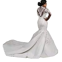 Gorgeous White/Ivory Mermaid Wedding Dress Appliques Beaded Long Sleeve Bridal Gown